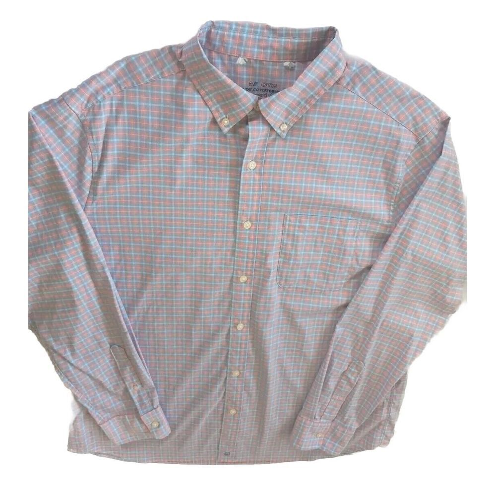 Vineyard Vines Men's Long sleeved Button down Large Shirt Plaid Blue Peach